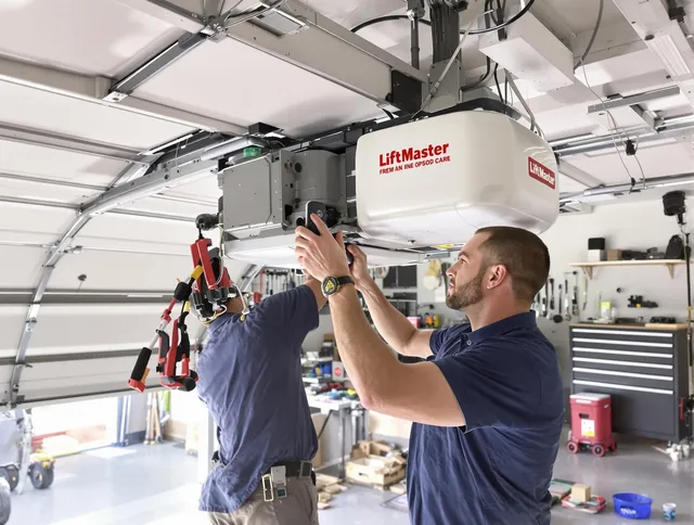 Sharon Garage Door Repair technician performing advanced diagnostics on garage opener in Sharon
