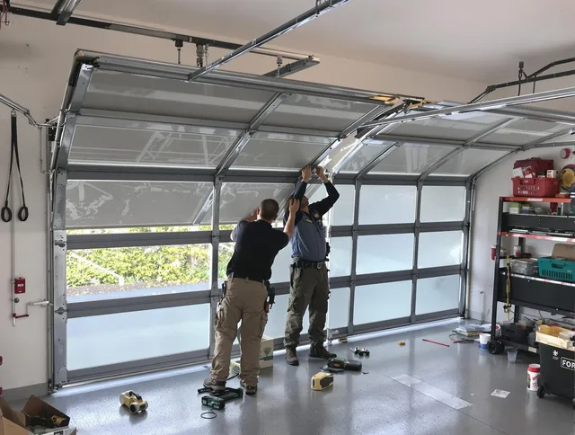Sharon Garage Door Repair expert performing precise panel replacement on Sharon garage door